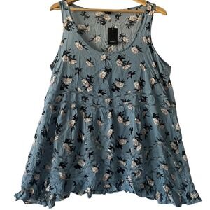 Torrid Floral Sleeveless Challis Hilo Ruffle‎ Tank Top Blue Womens 00 L